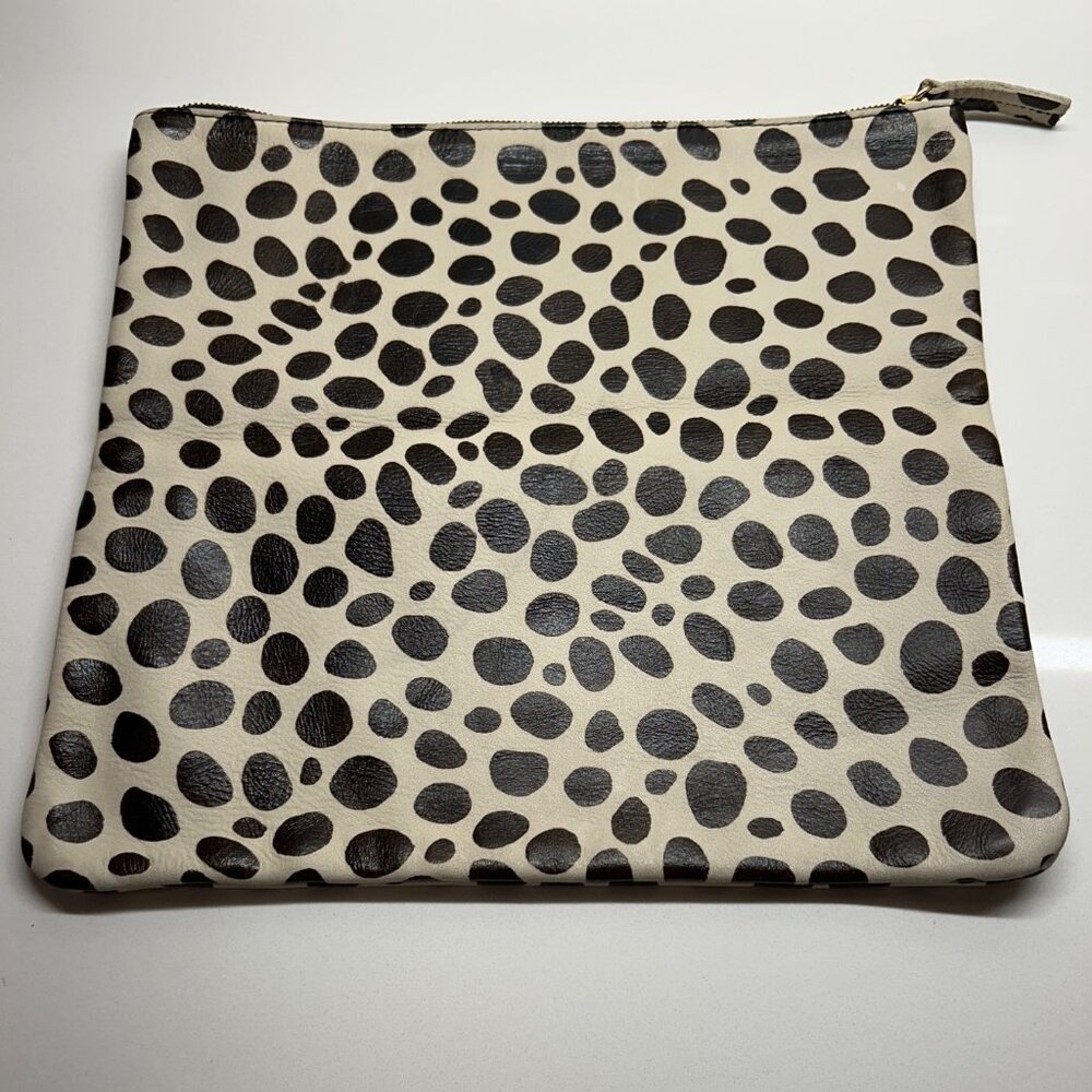 Clare Vivier Foldover Animal Print Leather Clutch Purse